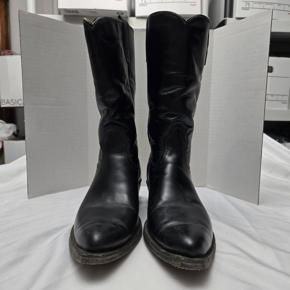 VTG  Acme Cowboy Boots Black Leather Pointed Toe 7.5D 7610 2335 Fortified‎ Soles